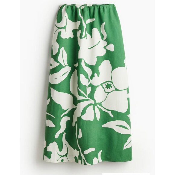 H & M Green White Floral Midi Skirt XXL - Picture 1 of 1